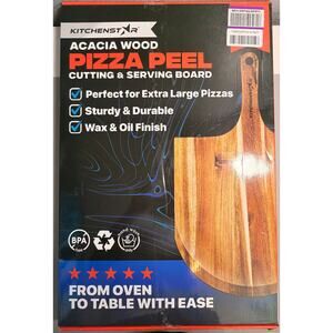 KitchenStar 16In Acacia Wood Pizza Peel Extra Large Wooden Cutting Board